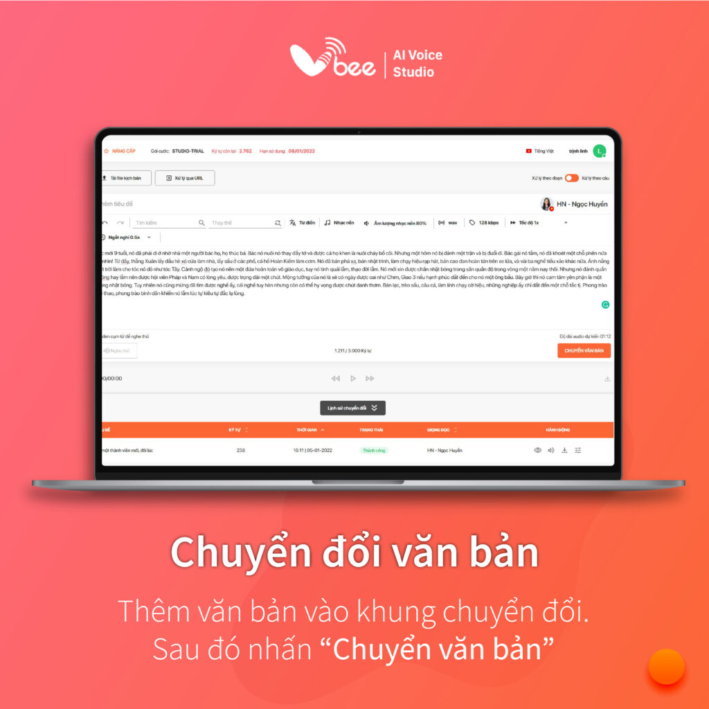 Vbee Voice AI Chuyển văn bản thành giọng nói